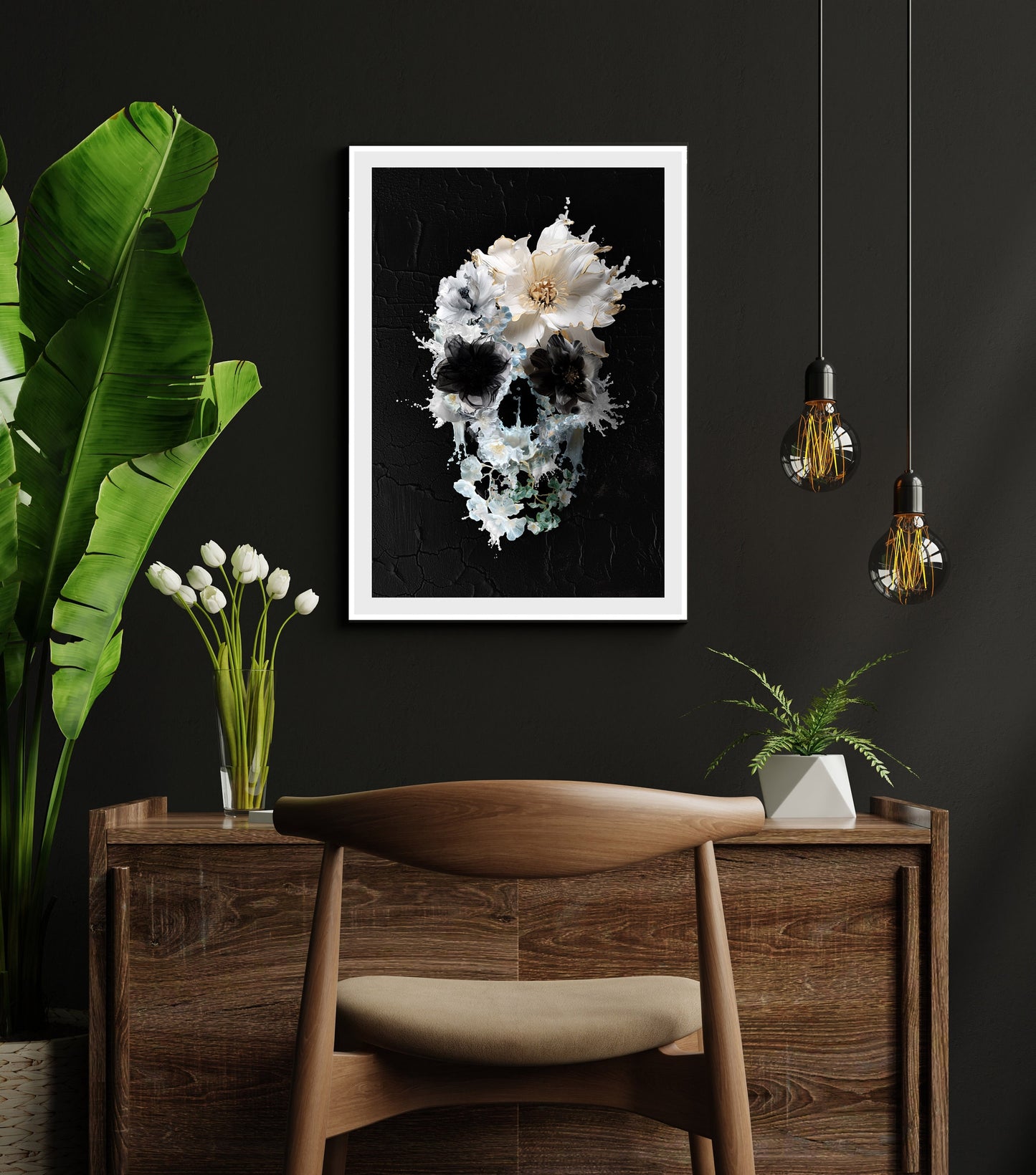 Bloom Skull Poster, Sugar Skull Art Print, Black And White Skull Wall Art, Skull Gift, Skull Illusion Home Decor, Illustration by Ali Gulec