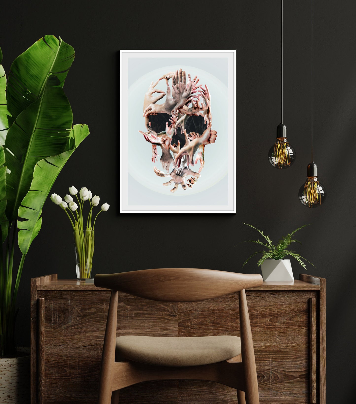 Hands Skull Poster, Sugar Skull Art Print, Original Wall Art, Skull Gift, Skull Illusion Home Decor, Illustration by Ali Gulec