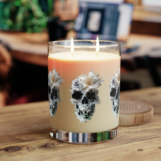 Floral Skull Scented Candle - Full Glass, 11oz