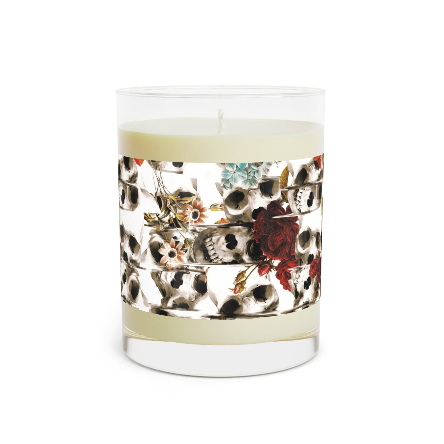 Skull Scented Candle - Full Glass, 11oz Sugar Skull Floral Pattern Candle Gift