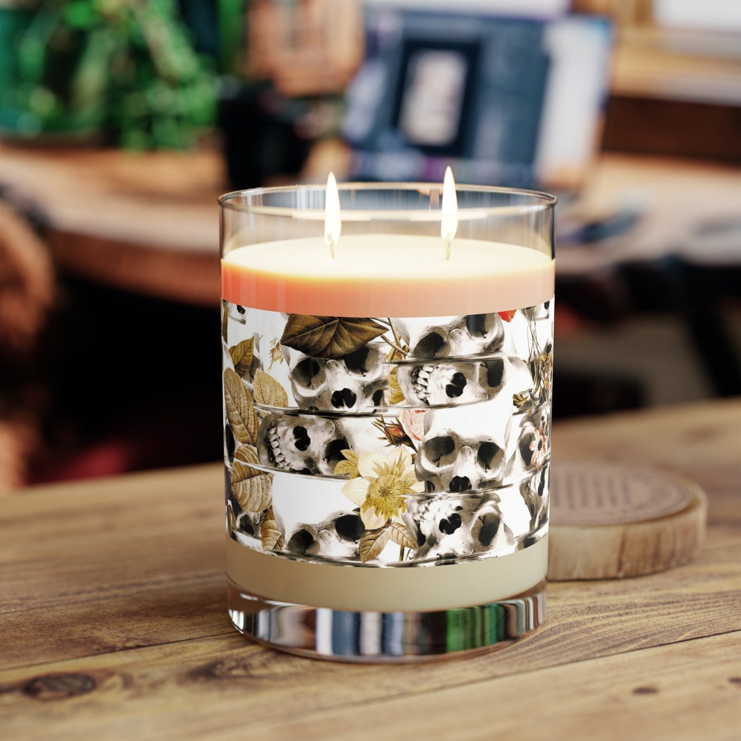 Skull Scented Candle - Full Glass, 11oz Sugar Skull Floral Pattern Candle Gift