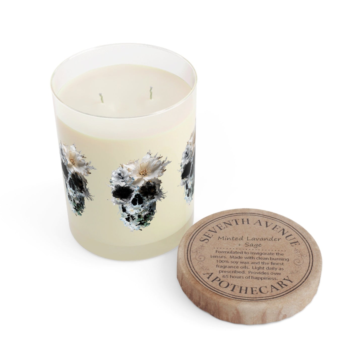 Floral Skull Scented Candle - Full Glass, 11oz