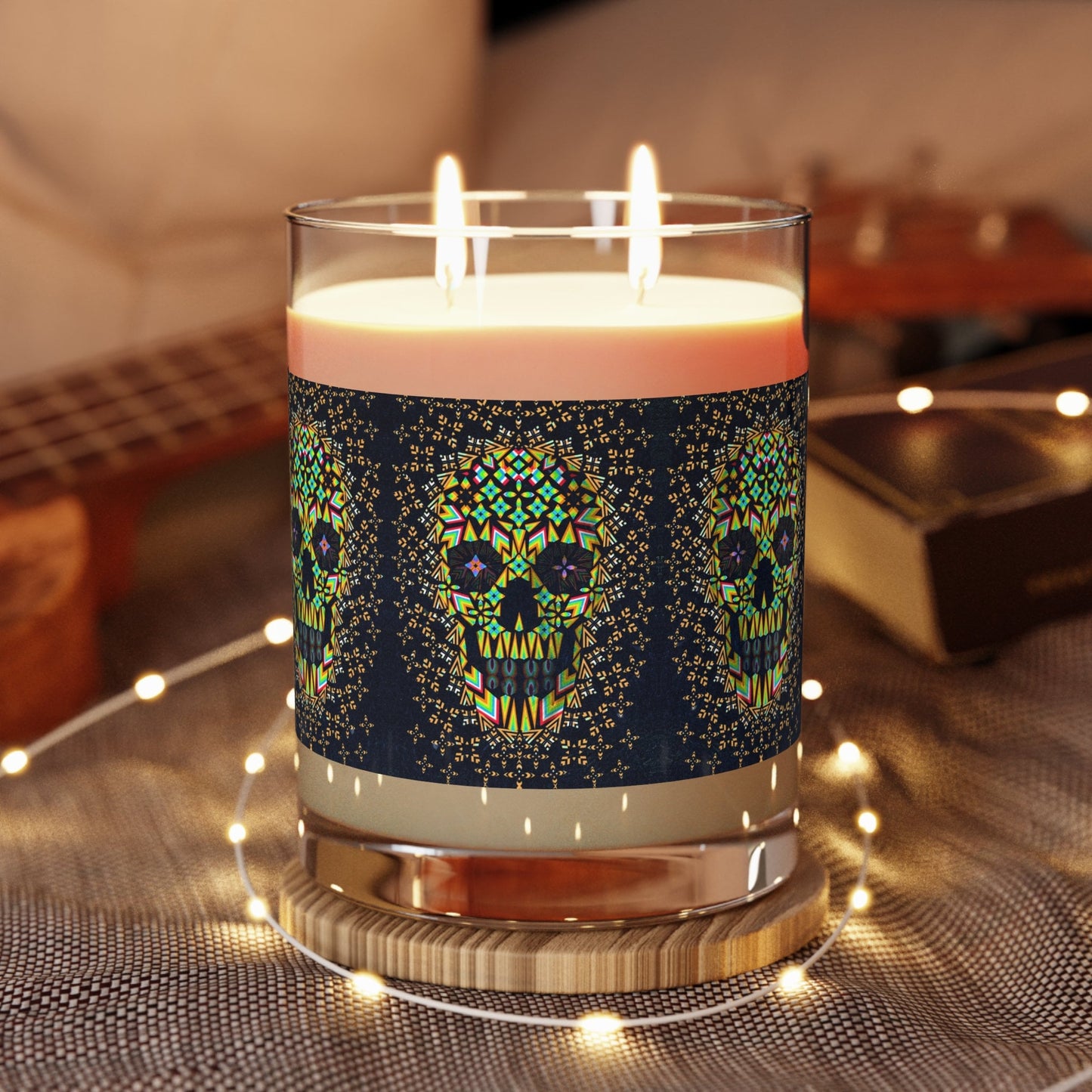 Sugar Skull Candle - Full Glass, 11oz Scented Candle Gift, Lavender Scented Candle Home Decor
