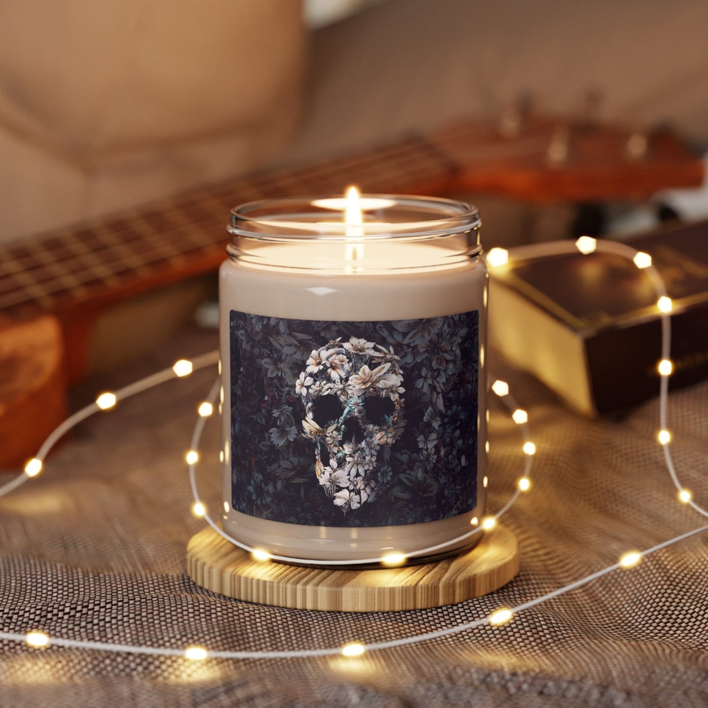 Gothic Scented Soy Candle, 9oz, Aromatic Sugar Skull Print Candle Home Decor