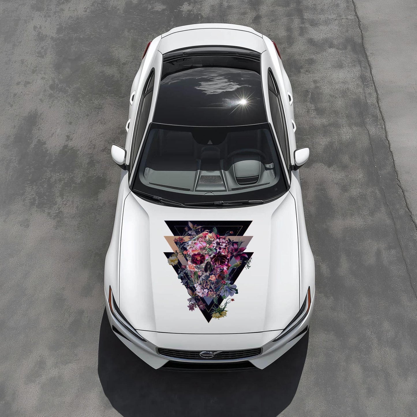 Car Hood Decal, Skull Art Hood Sticker, Floral Sugar Skull Art Car Decor, Gothic Skull Hood Art Gift, Floral Skull Decal