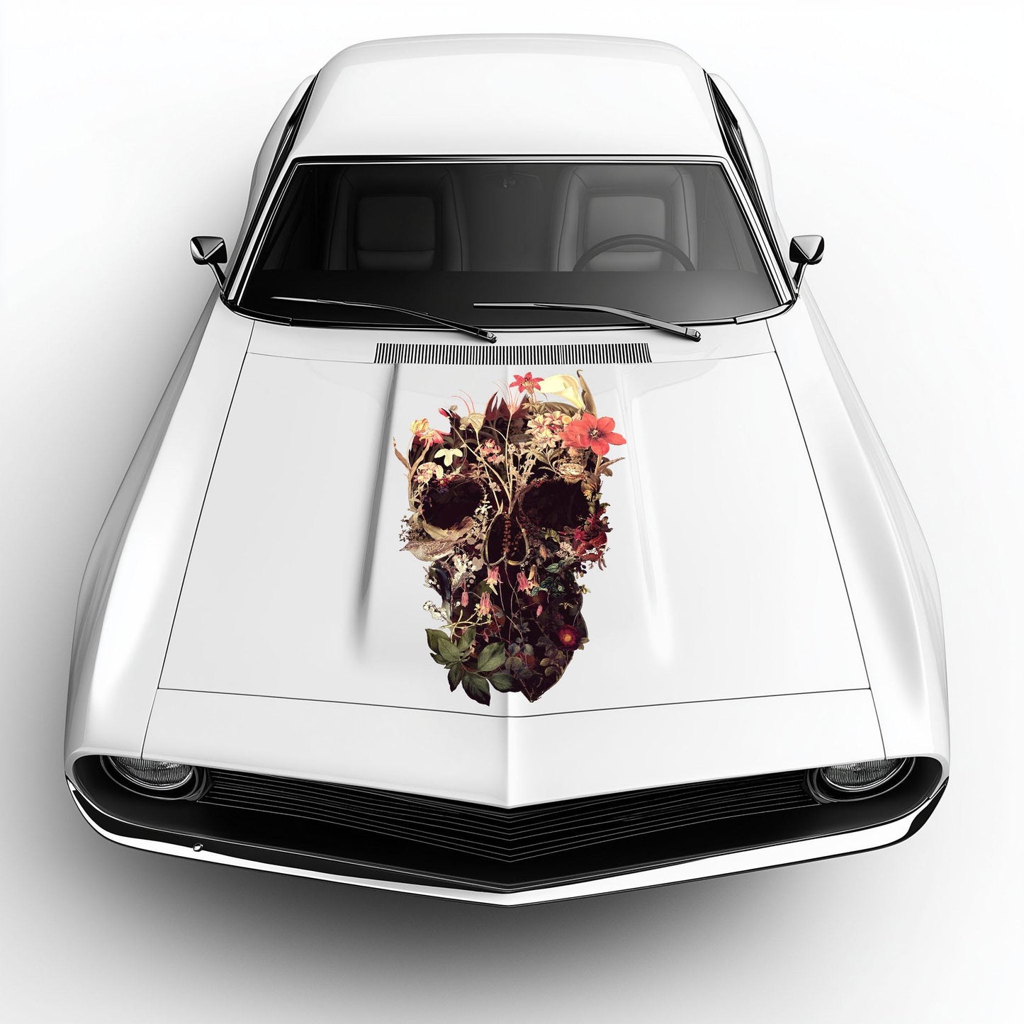 Bloom Skull Hood Decal, Boho Art Hood Sticker, Floral Sugar Skull Art Car Decor, Gothic Skull Hood Art Gift, Flower Skull Decal