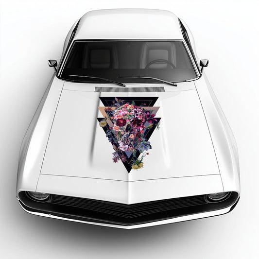 Car Hood Decal, Skull Art Hood Sticker, Floral Sugar Skull Art Car Decor, Gothic Skull Hood Art Gift, Floral Skull Decal
