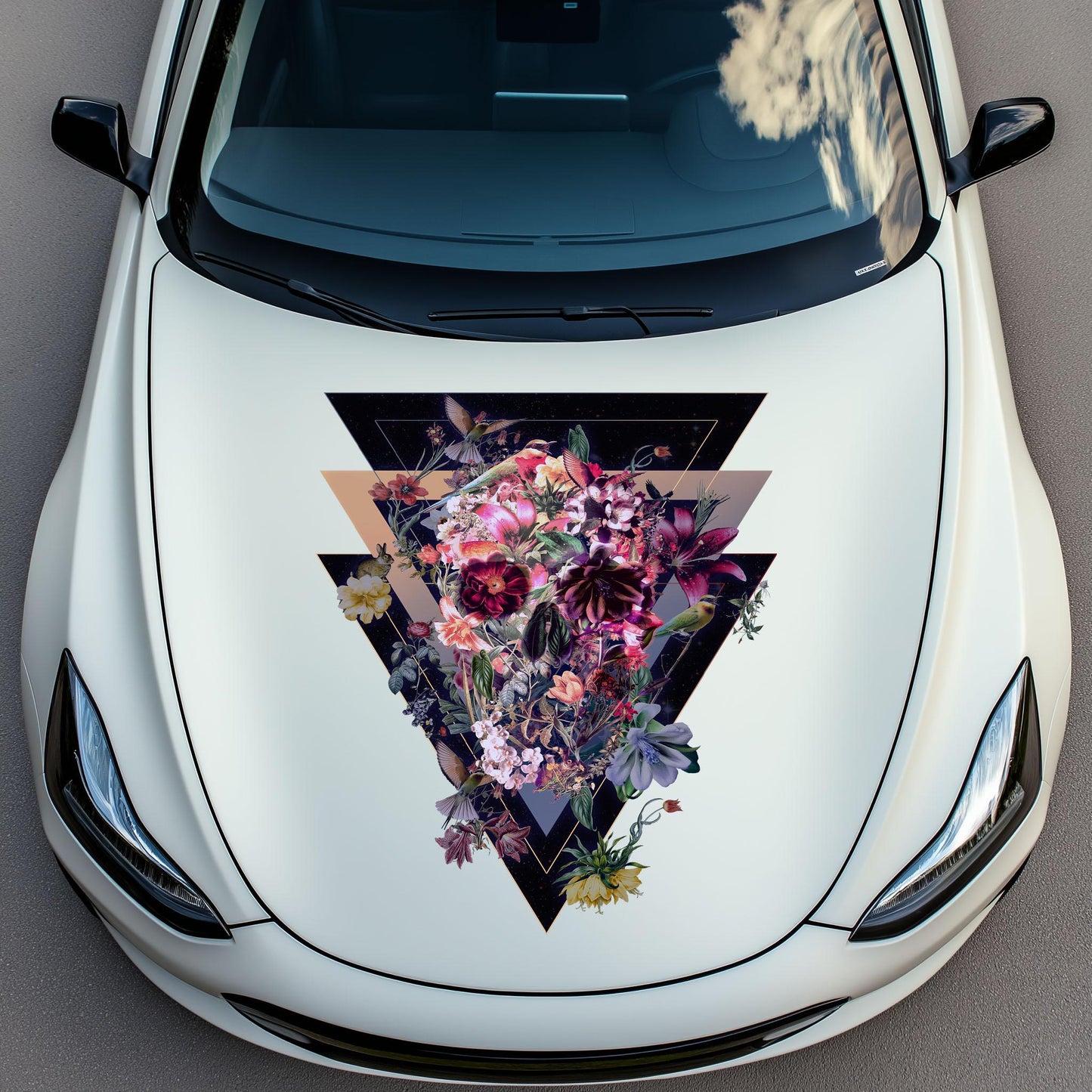 Car Hood Decal, Skull Art Hood Sticker, Floral Sugar Skull Art Car Decor, Gothic Skull Hood Art Gift, Floral Skull Decal