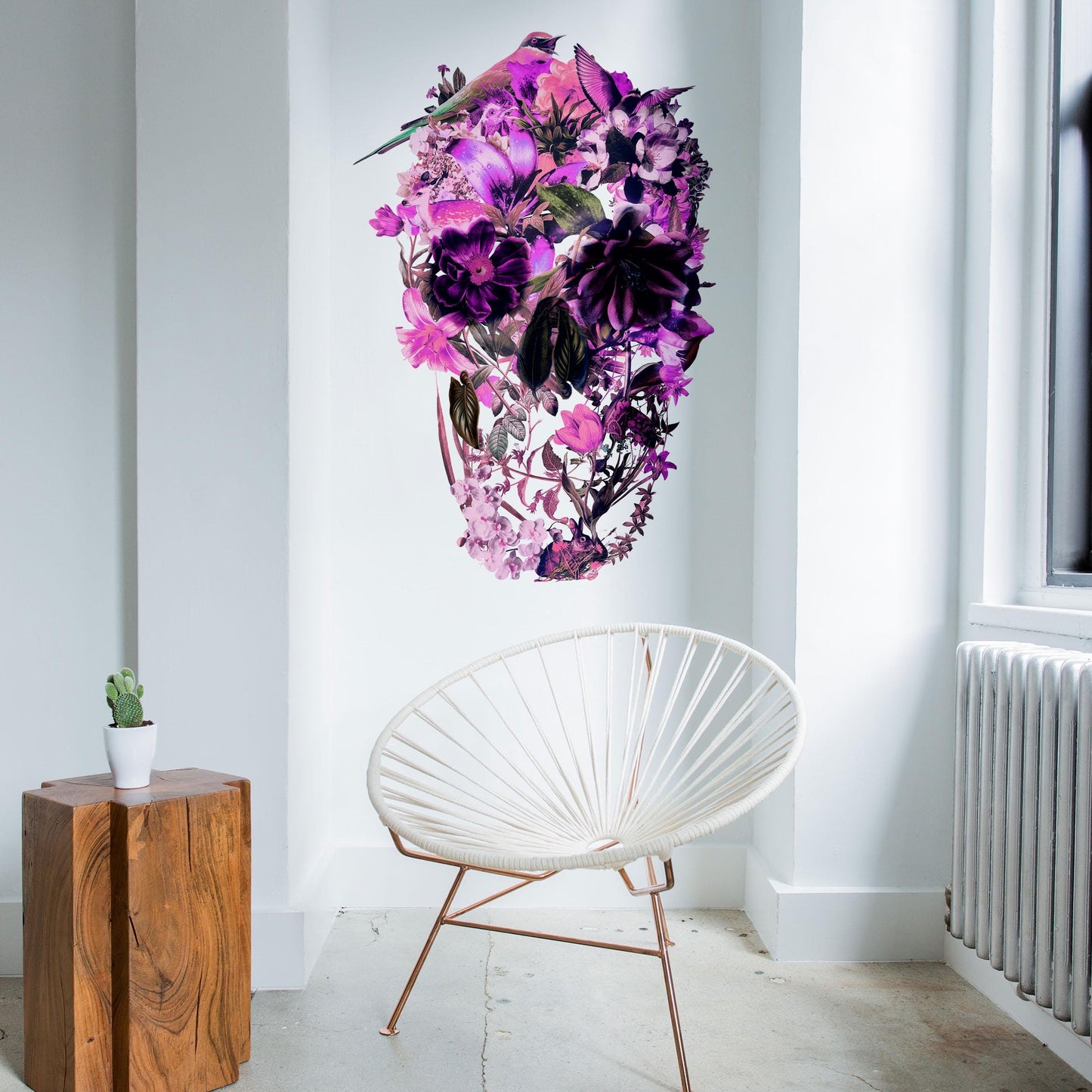 Large Floral Skull Wall Decal | Lavender Tone Art Sticker