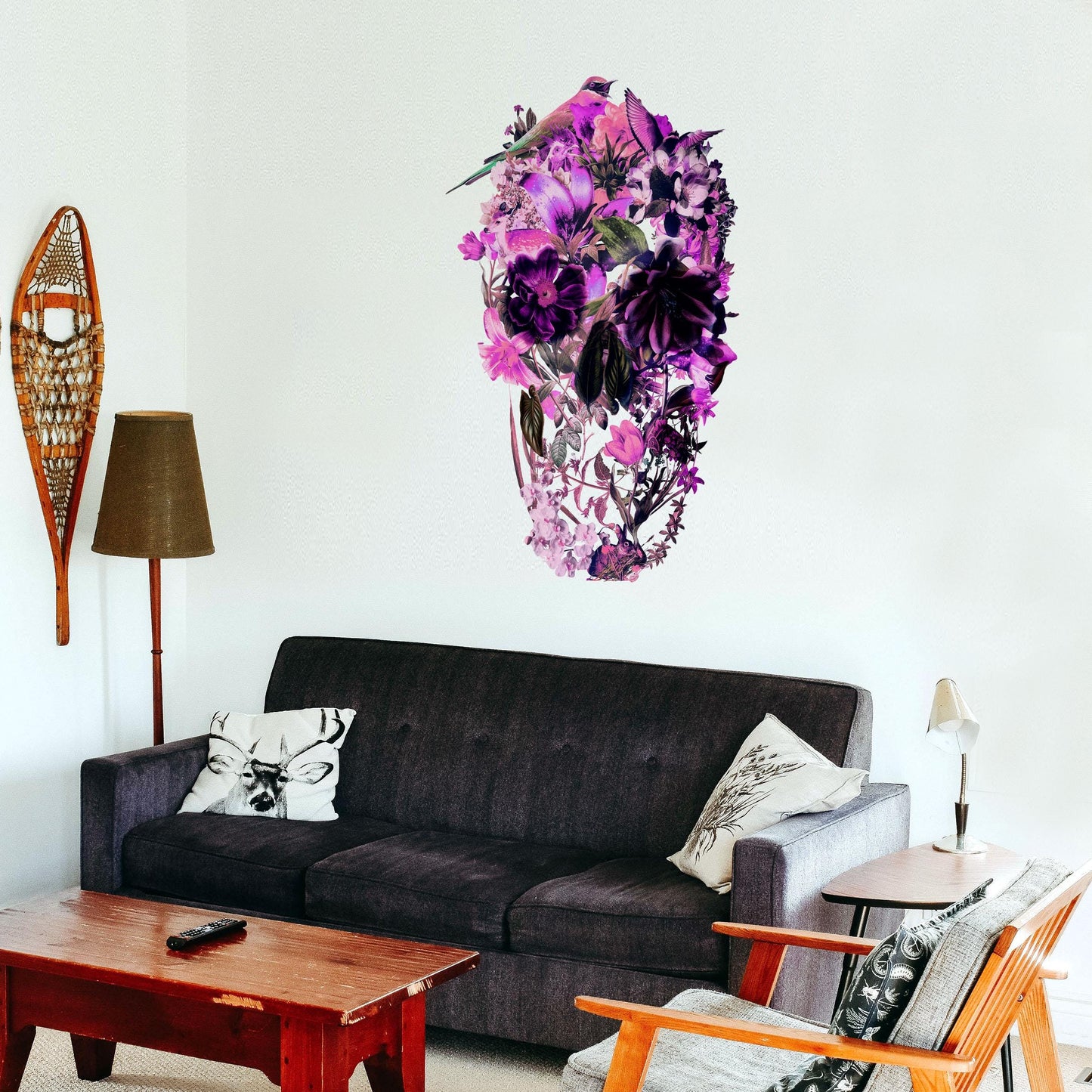 Large Floral Skull Wall Decal | Lavender Tone Art Sticker