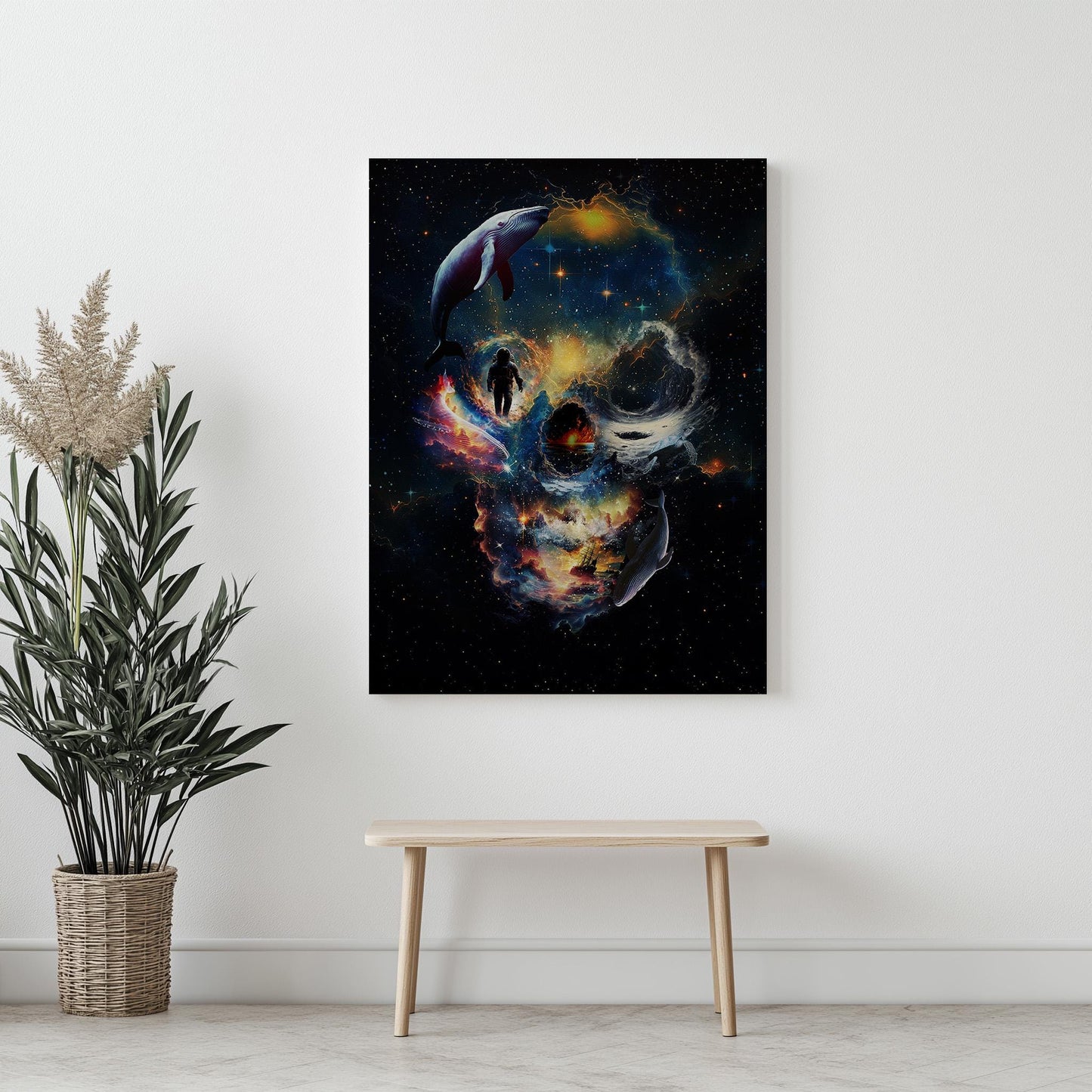 Galaxy Skull Illustration | Space-Themed Art on Canvas & Framed Options