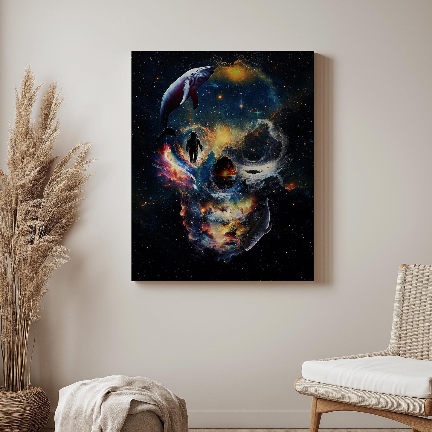 Galaxy Skull Illustration | Space-Themed Art on Canvas & Framed Options