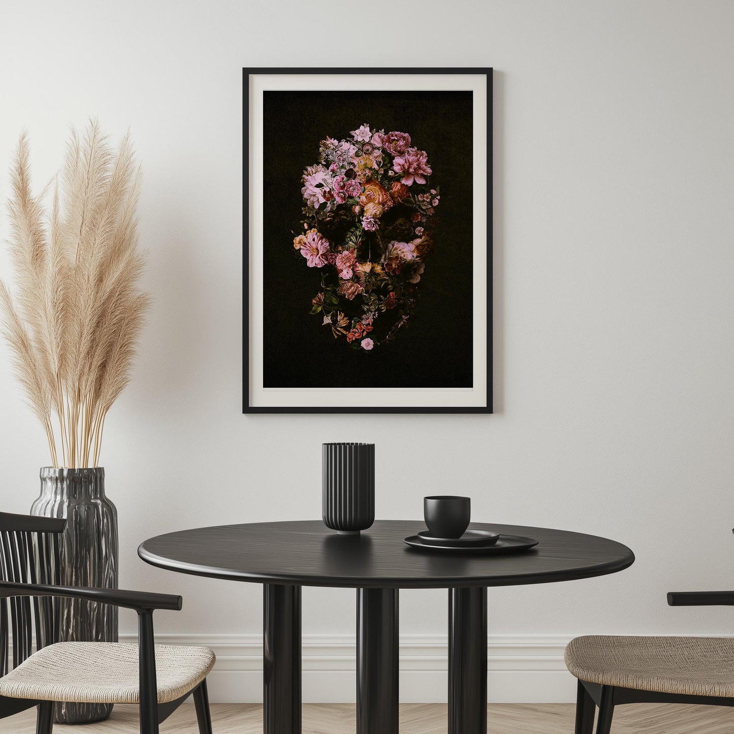 Dark Floral Skull Art, Boho Skull Home Decor | Canvas, Paper & Framed Options