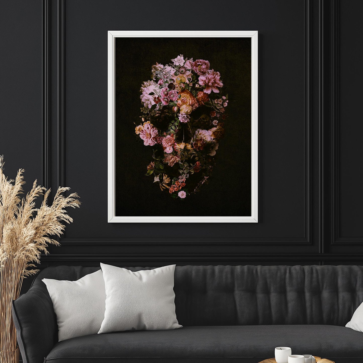 Dark Floral Skull Art, Boho Skull Home Decor | Canvas, Paper & Framed Options