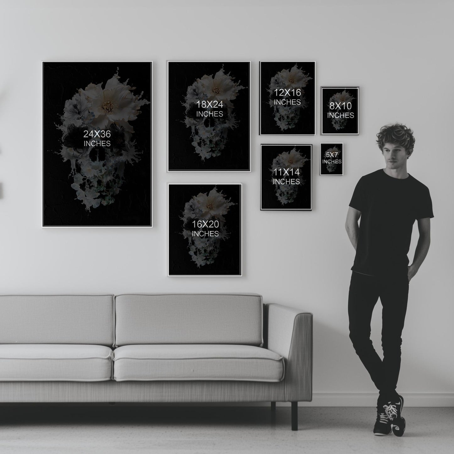 Boho Art Print, Flower Skull Home Decor, Gothic Art Gift | Canvas, Paper & Framed Options