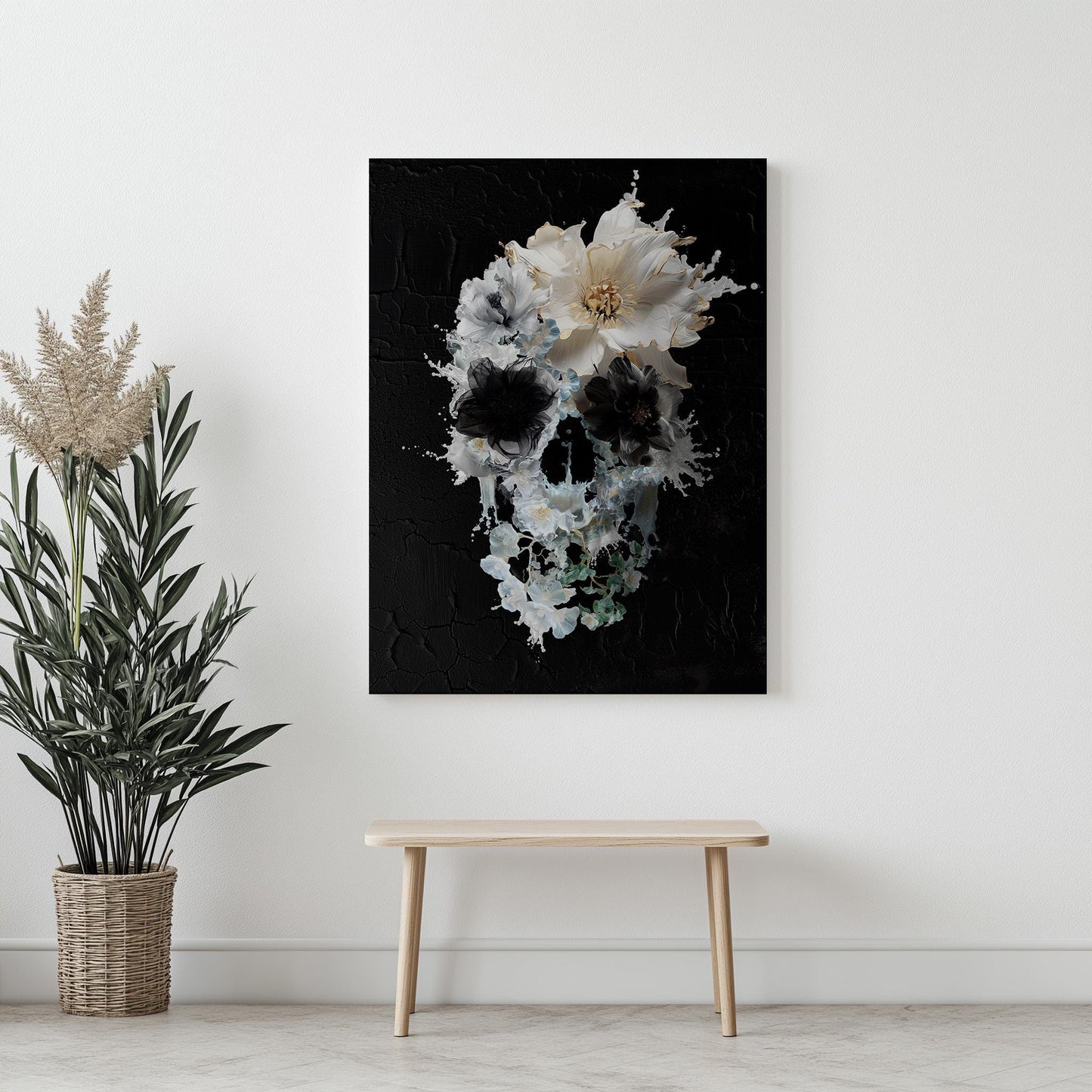 Boho Art Print, Flower Skull Home Decor, Gothic Art Gift | Canvas, Paper & Framed Options