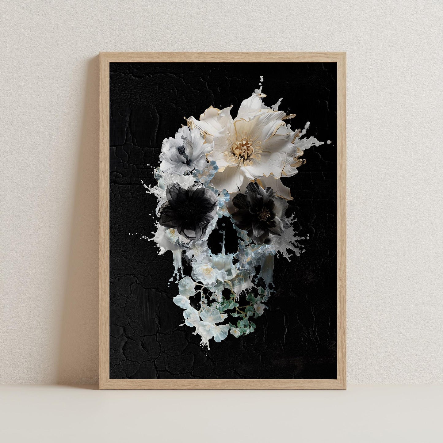 Boho Art Print, Flower Skull Home Decor, Gothic Art Gift | Canvas, Paper & Framed Options