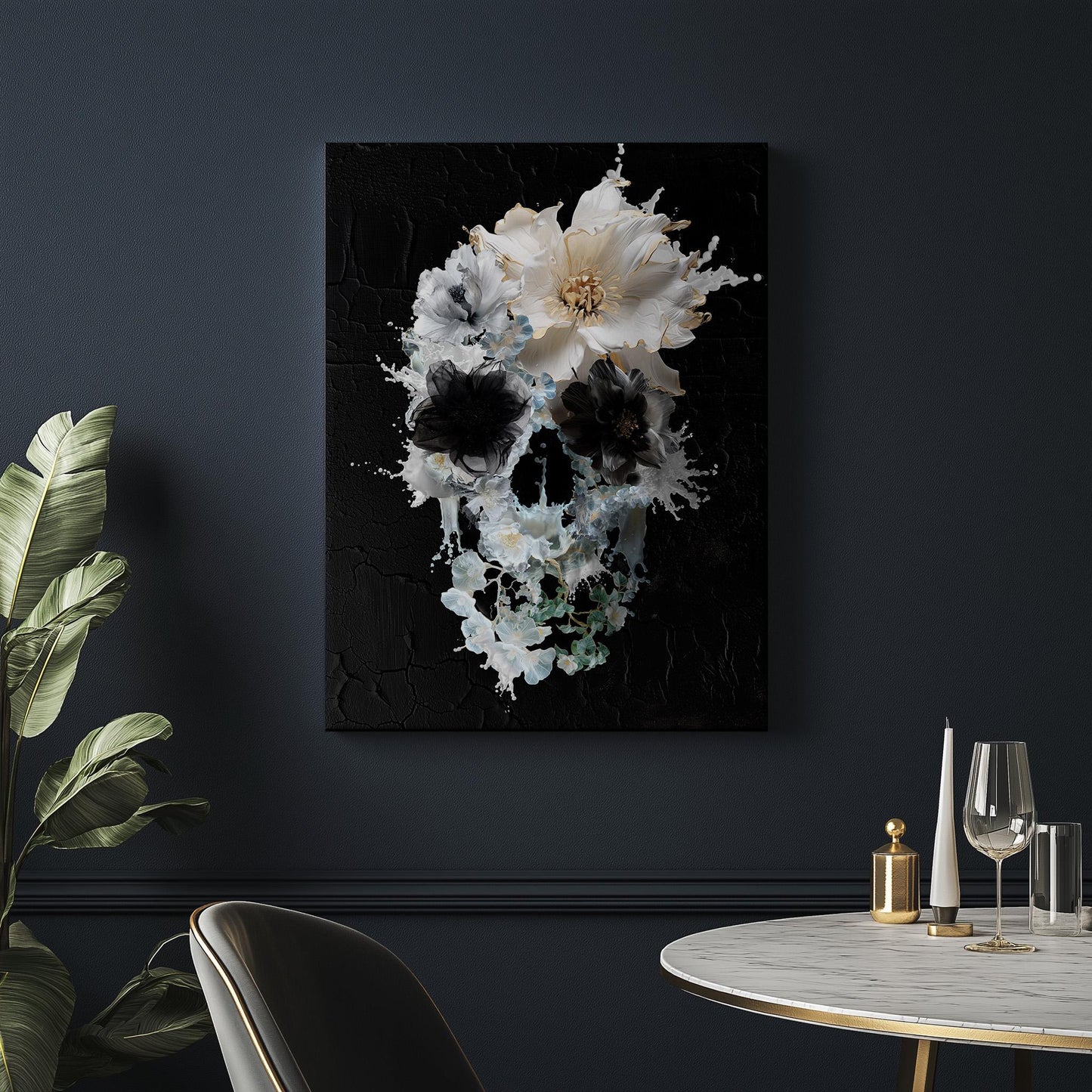 Boho Art Print, Flower Skull Home Decor, Gothic Art Gift | Canvas, Paper & Framed Options