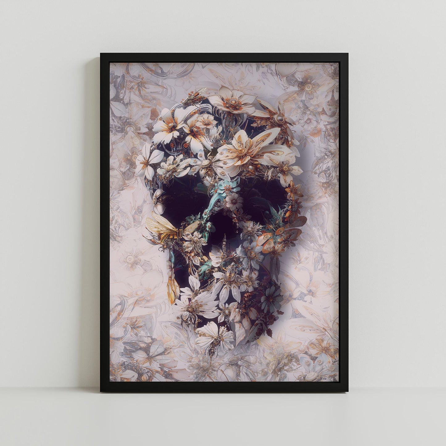 Floral Skull Art, Boho Art Decor Gift | Printed on Canvas & Paper