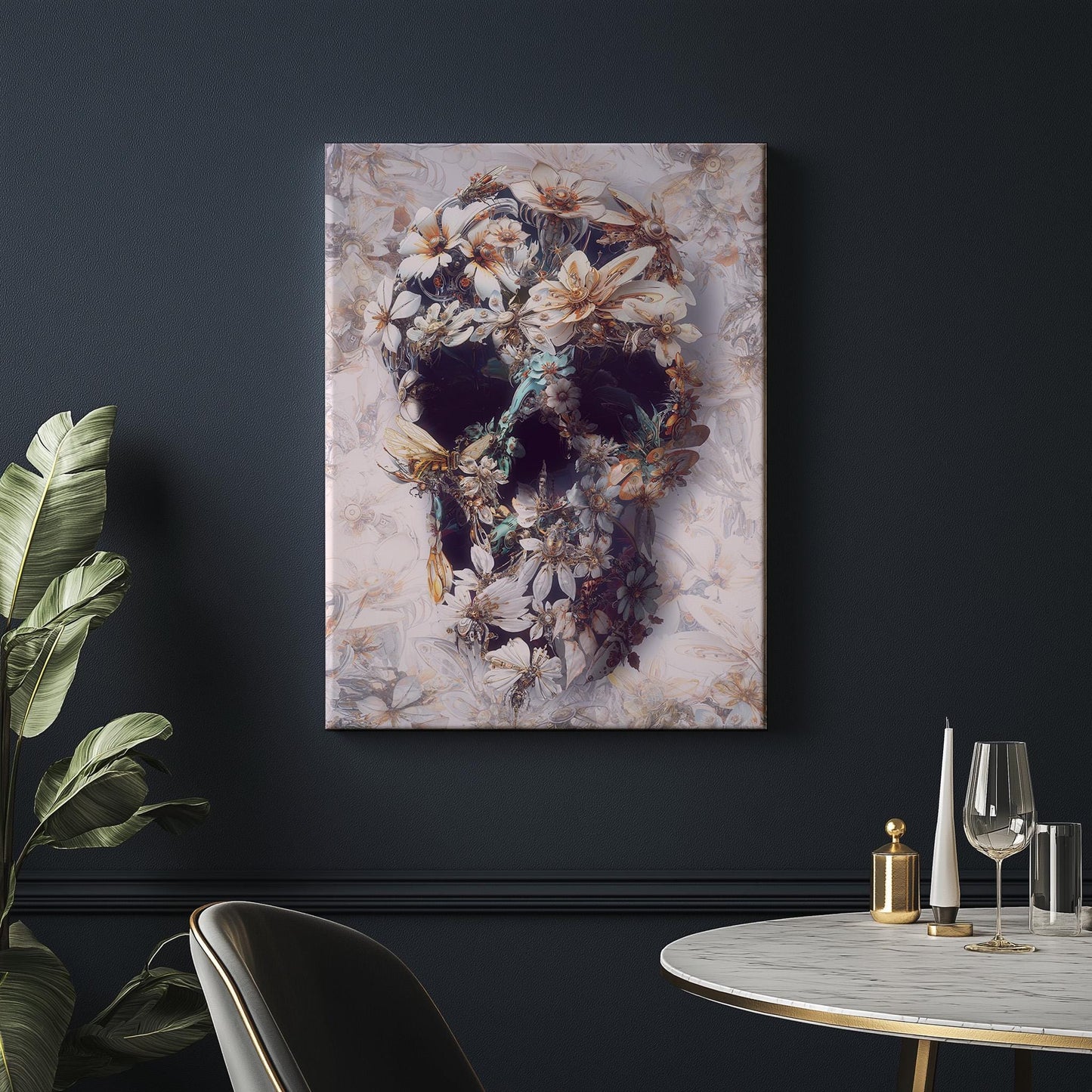 Floral Skull Art, Boho Art Decor Gift | Printed on Canvas & Paper