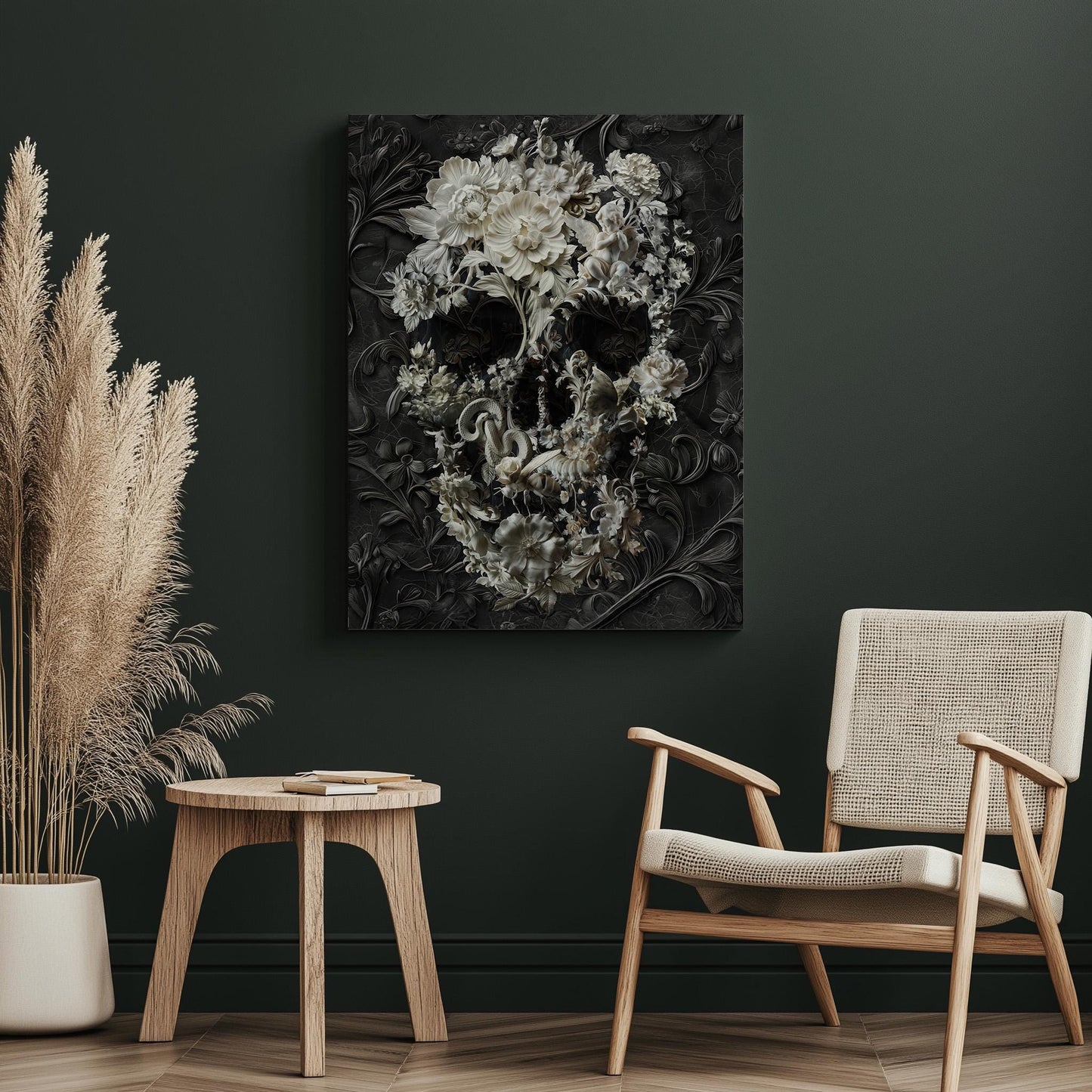 Dark Floral Art, Boho Skull Home Decor | Canvas, Paper & Framed Options