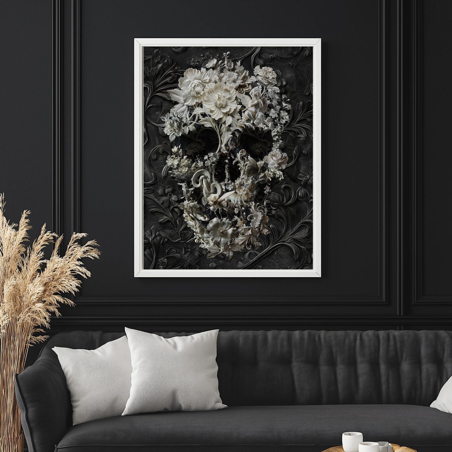 Dark Floral Art, Boho Skull Home Decor | Canvas, Paper & Framed Options