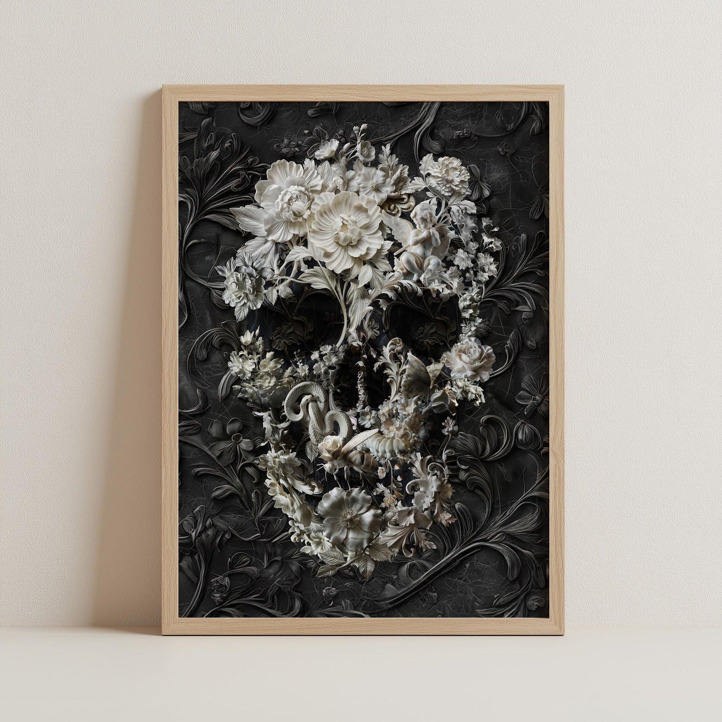 Dark Floral Art, Boho Skull Home Decor | Canvas, Paper & Framed Options