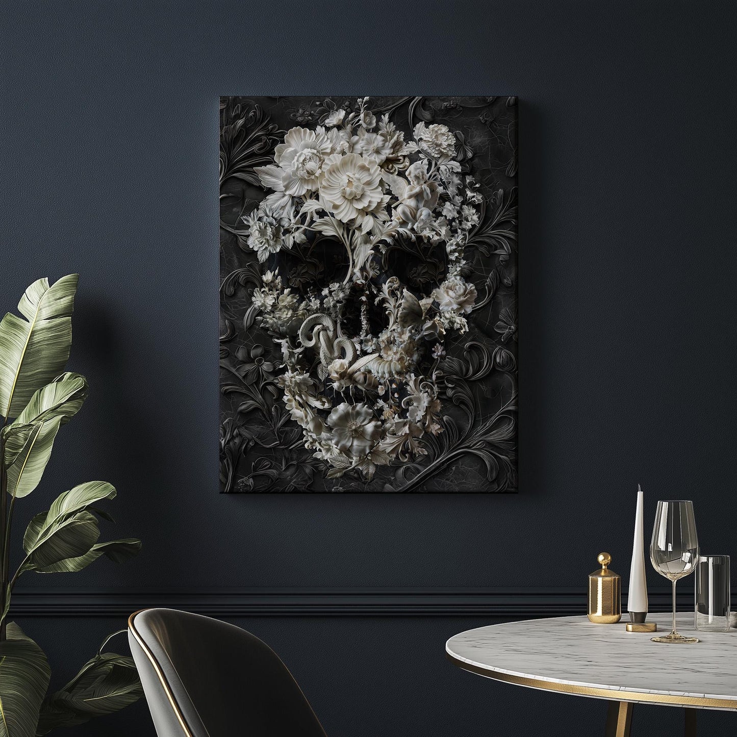 Dark Floral Art, Boho Skull Home Decor | Canvas, Paper & Framed Options