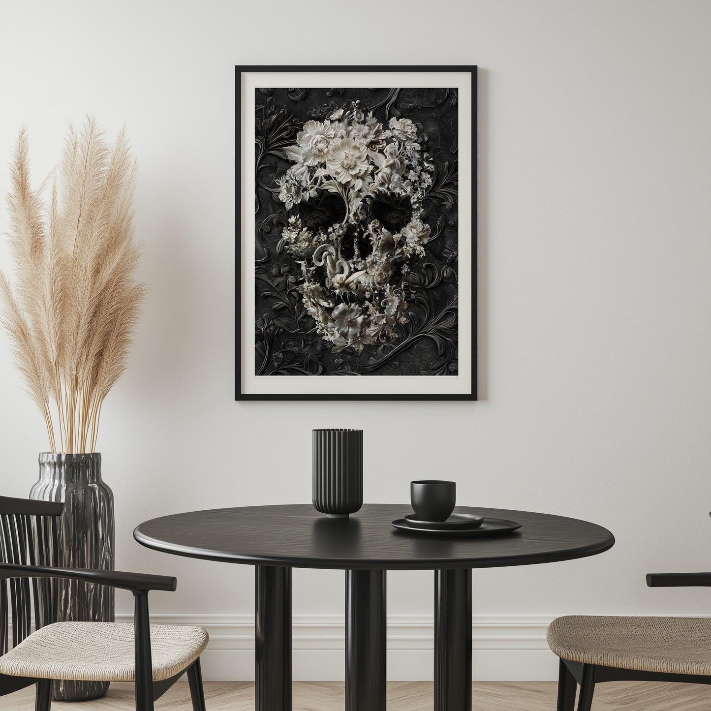 Dark Floral Art, Boho Skull Home Decor | Canvas, Paper & Framed Options