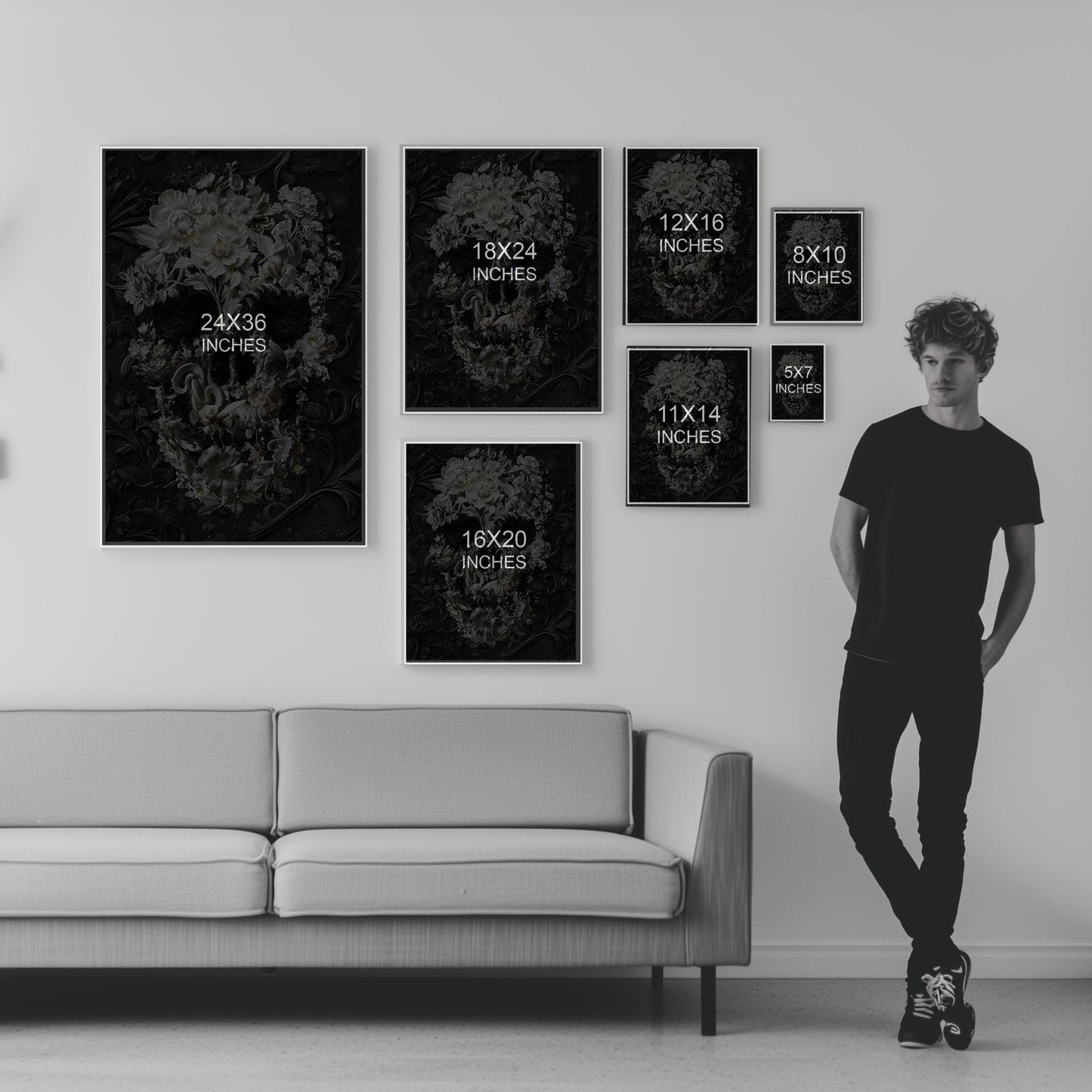 Dark Floral Art, Boho Skull Home Decor | Canvas, Paper & Framed Options