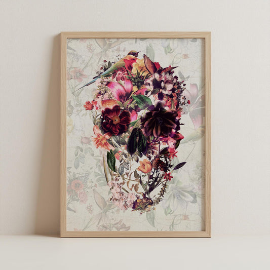 Floral Skull Art Home Decor, Boho Skull Art Gift | Printed on Canvas & Paper