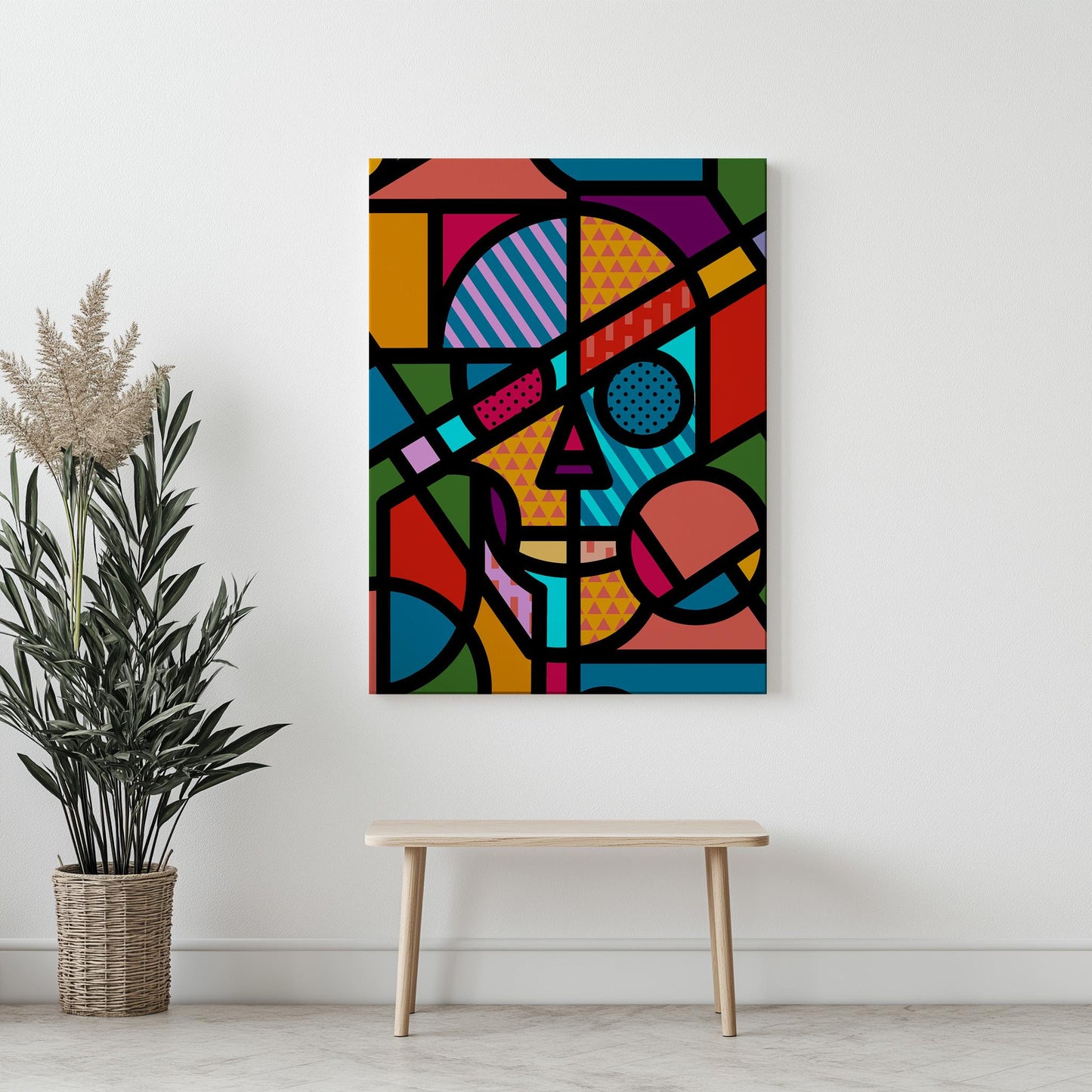Pop Art Skull Illustration | Colorful Skull Art Gift on Canvas & Framed Options