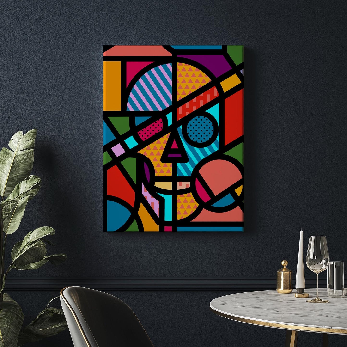 Pop Art Skull Illustration | Colorful Skull Art Gift on Canvas & Framed Options
