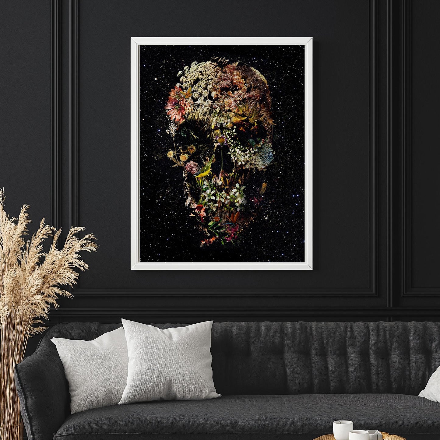 Dark Flower Skull Art, Boho Skull Decor Gift | Canvas, Paper & Framed Options