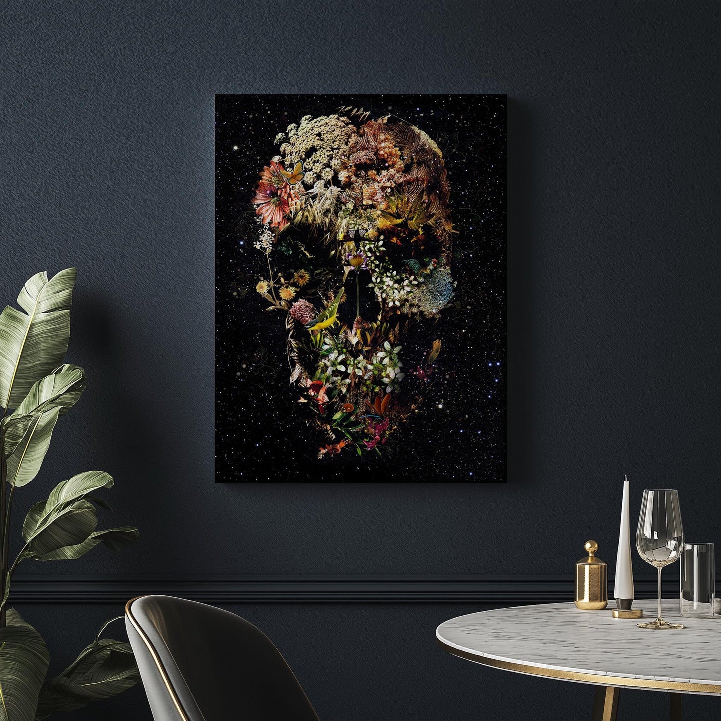Dark Flower Skull Art, Boho Skull Decor Gift | Canvas, Paper & Framed Options