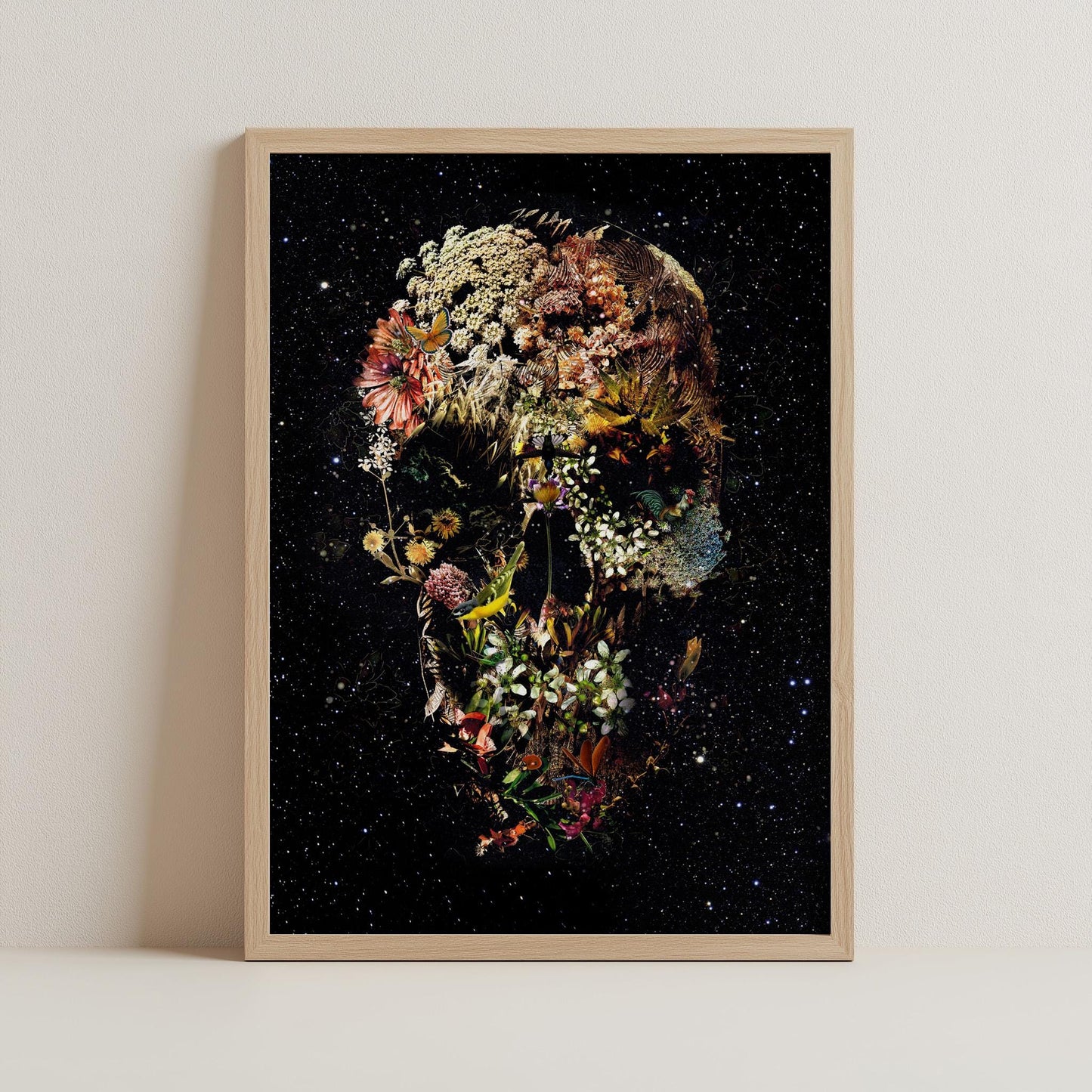 Dark Flower Skull Art, Boho Skull Decor Gift | Canvas, Paper & Framed Options