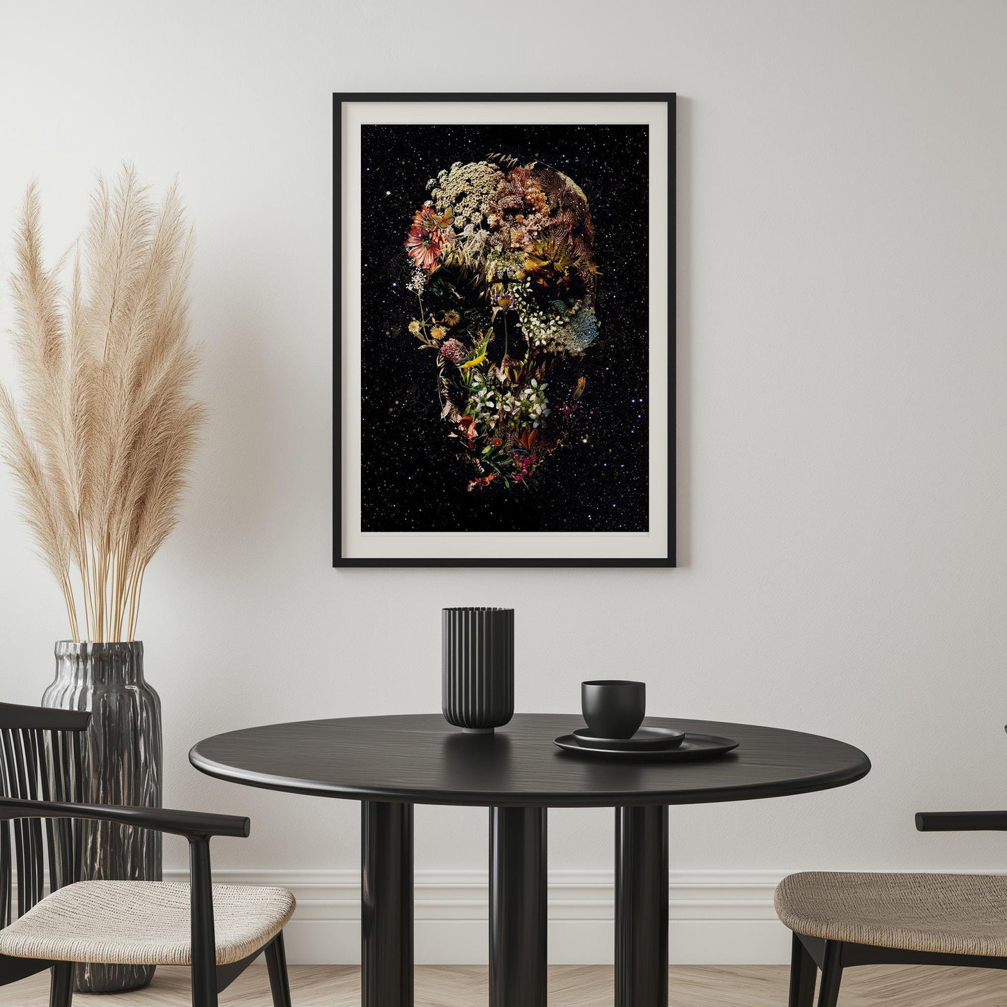 Dark Flower Skull Art, Boho Skull Decor Gift | Canvas, Paper & Framed Options