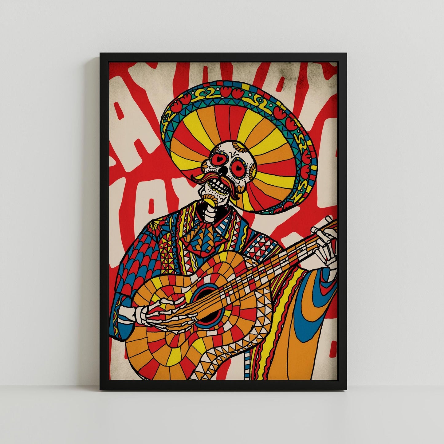 Mariachi Skeleton Vibrant Print | Day of the Dead Art | Canvas & Framed Prints