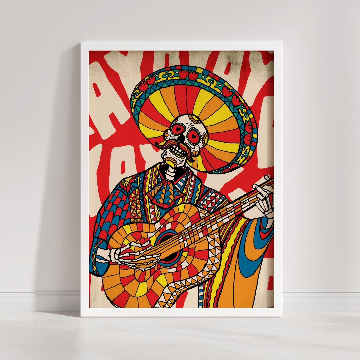 Mariachi Skeleton Vibrant Print | Day of the Dead Art | Canvas & Framed Prints