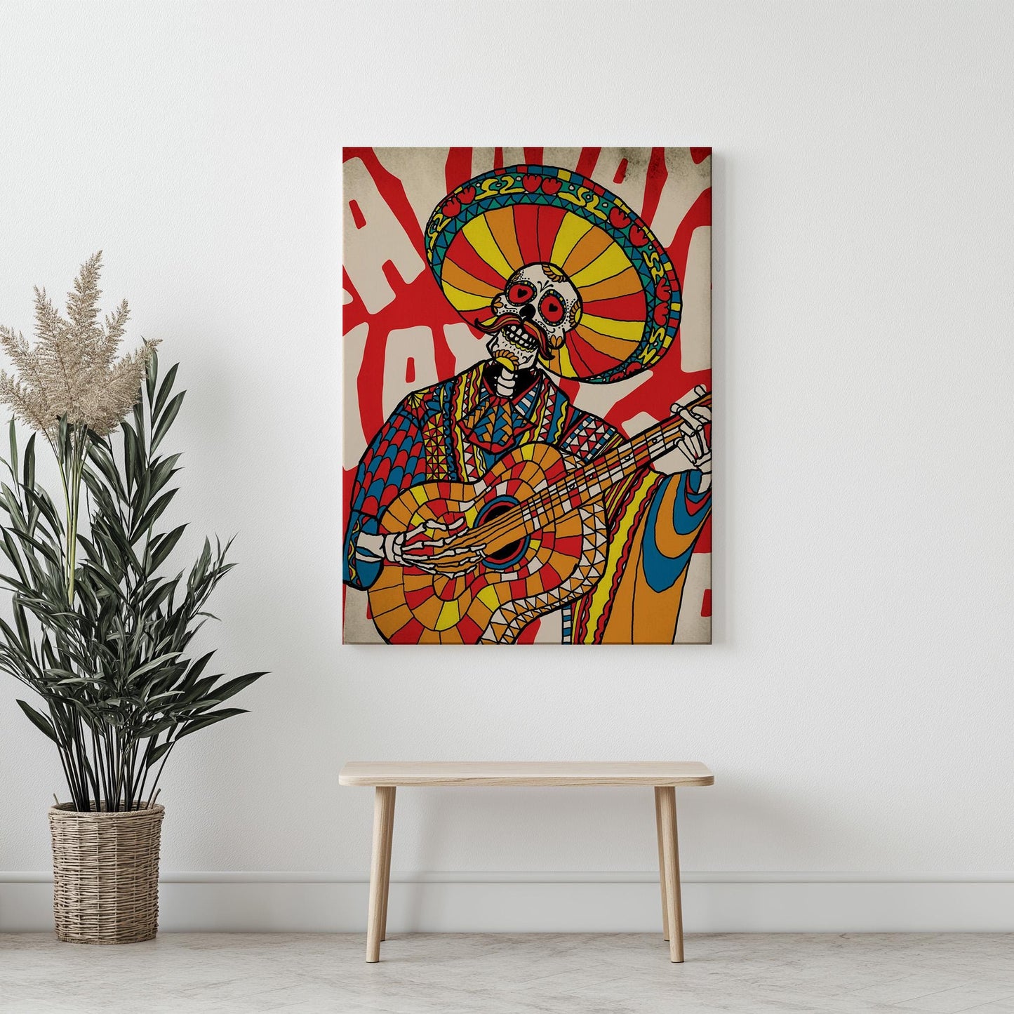 Mariachi Skeleton Vibrant Print | Day of the Dead Art | Canvas & Framed Prints