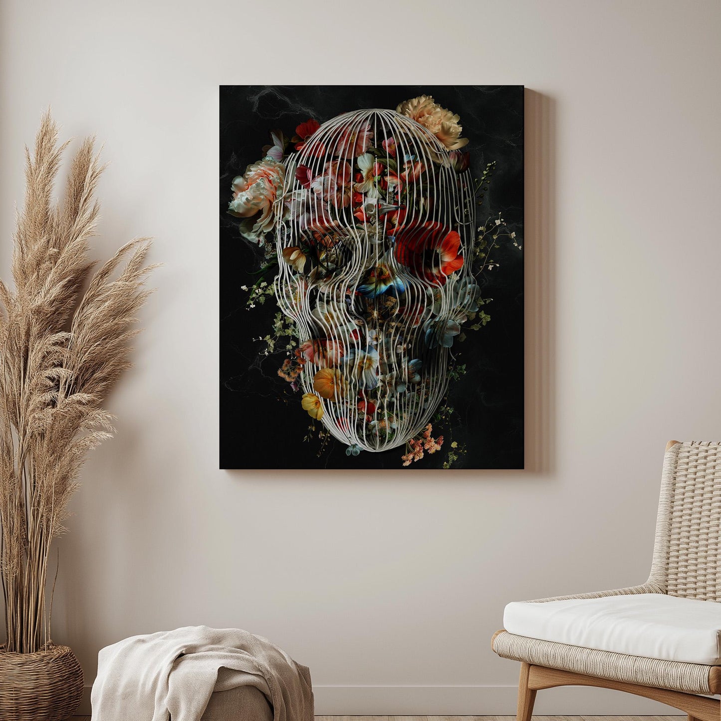 Floral Skull Art, Boho Wall Decor Gift | Canvas, Paper & Framed Options