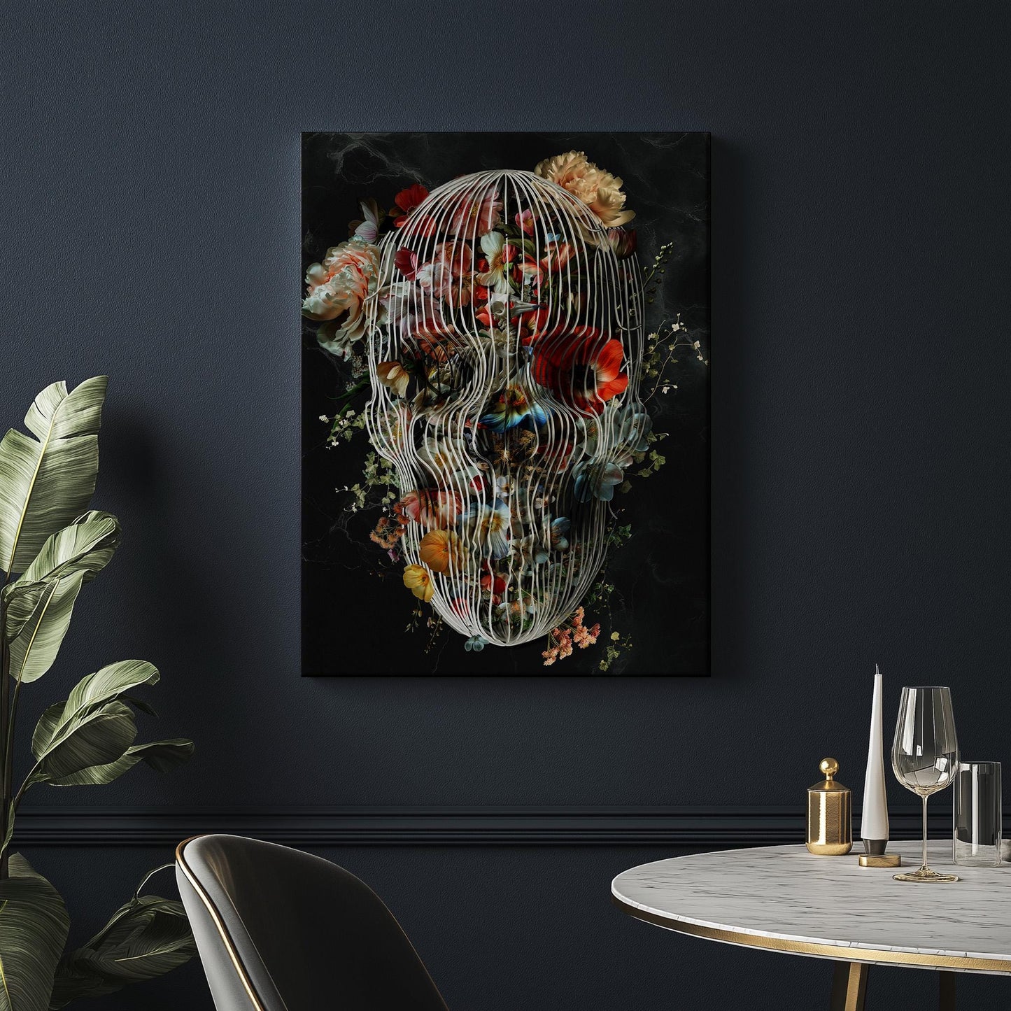 Floral Skull Art, Boho Wall Decor Gift | Canvas, Paper & Framed Options