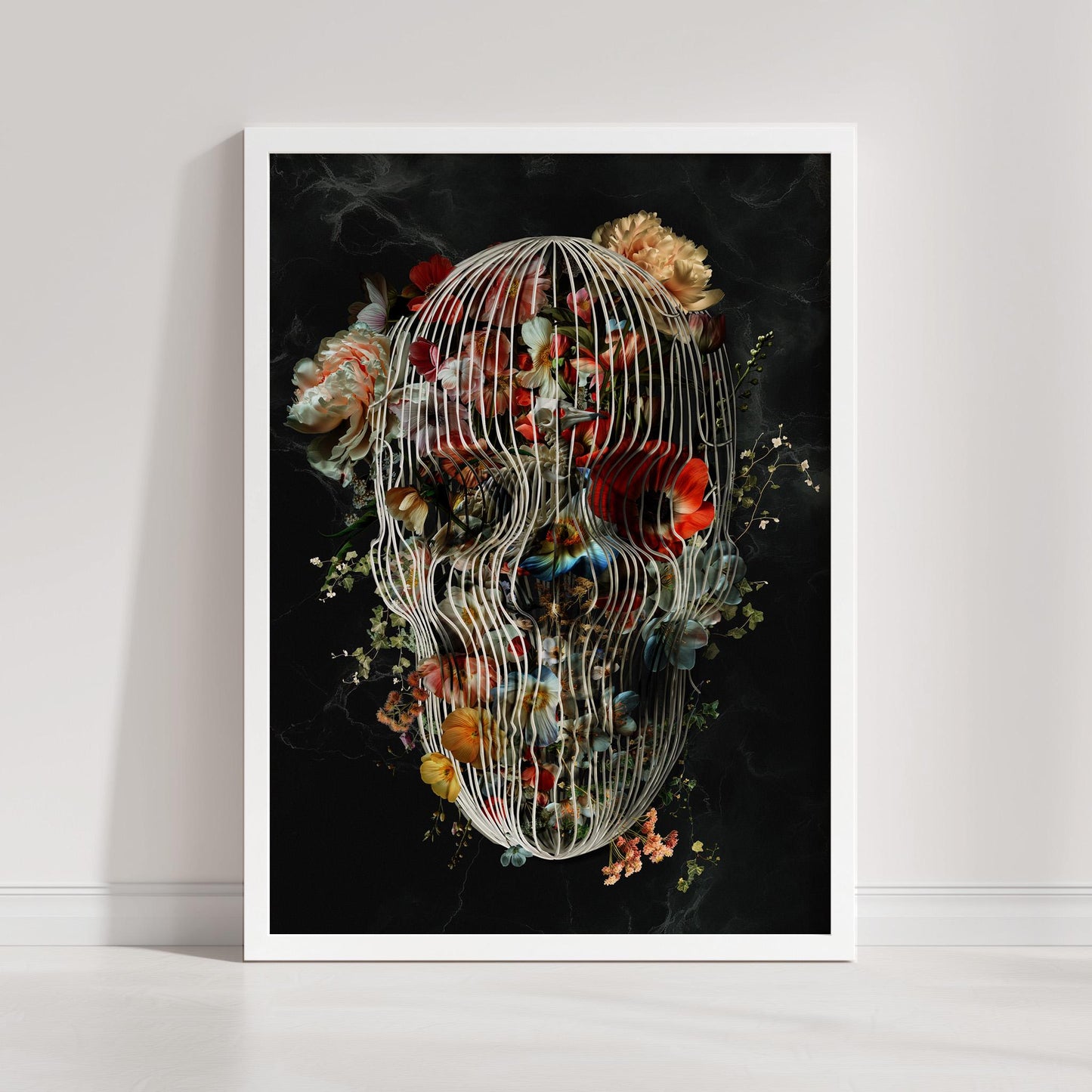 Floral Skull Art, Boho Wall Decor Gift | Canvas, Paper & Framed Options