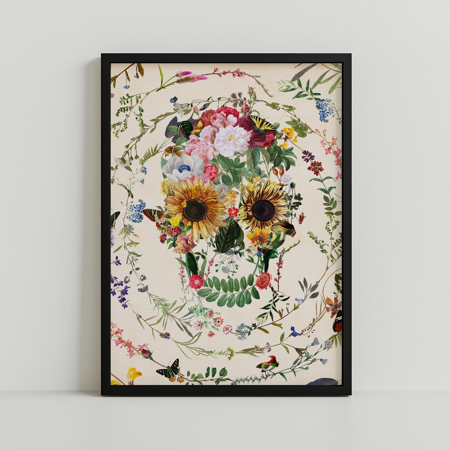 Floral Skull Art Poster, Sugar Skull Home Decor, Boho Skull Art Gift | Printed on Canvas & Paper