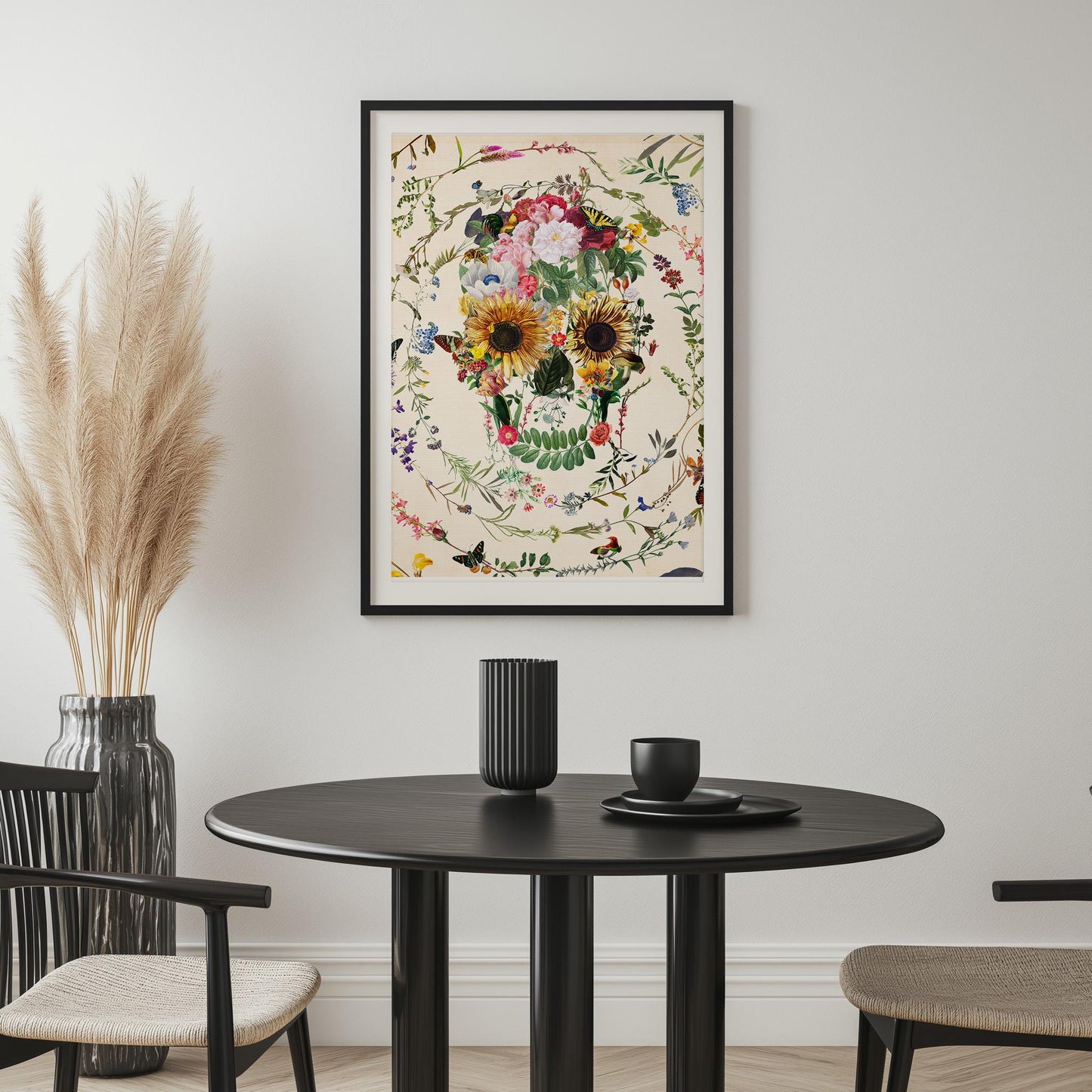 Floral Skull Art Poster, Sugar Skull Home Decor, Boho Skull Art Gift | Printed on Canvas & Paper