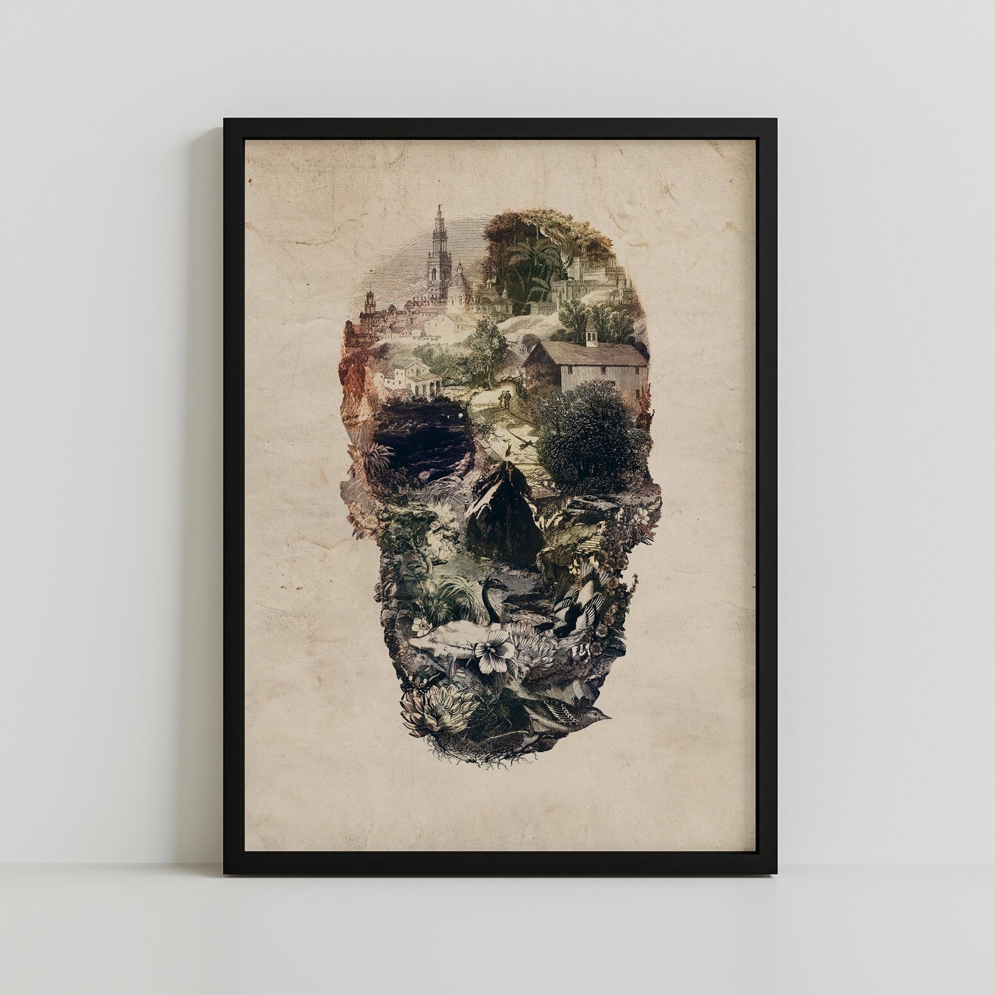 Landscape Skull Art | Intricate Nature and Architecture Design | Surreal Design on Canvas & Framed Options
