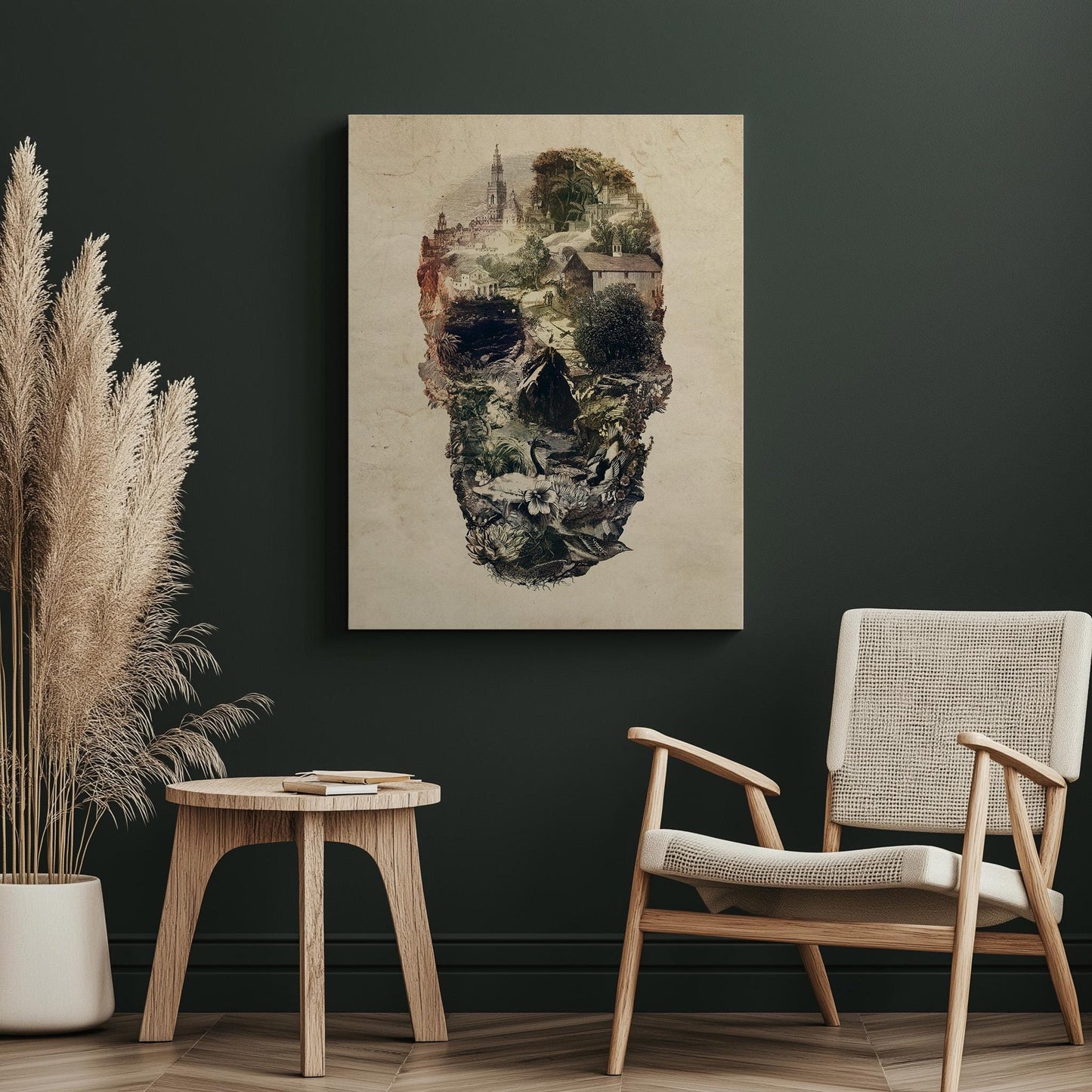 Landscape Skull Art | Intricate Nature and Architecture Design | Surreal Design on Canvas & Framed Options
