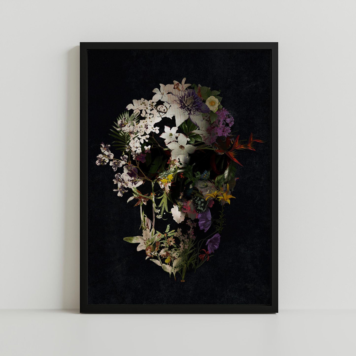 Dark Floral Skull Art, Boho Skull Decor Gift | Canvas, Paper & Framed Gift Options