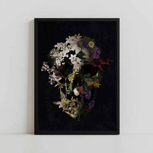 Dark Floral Skull Art, Boho Skull Decor Gift | Canvas, Paper & Framed Gift Options
