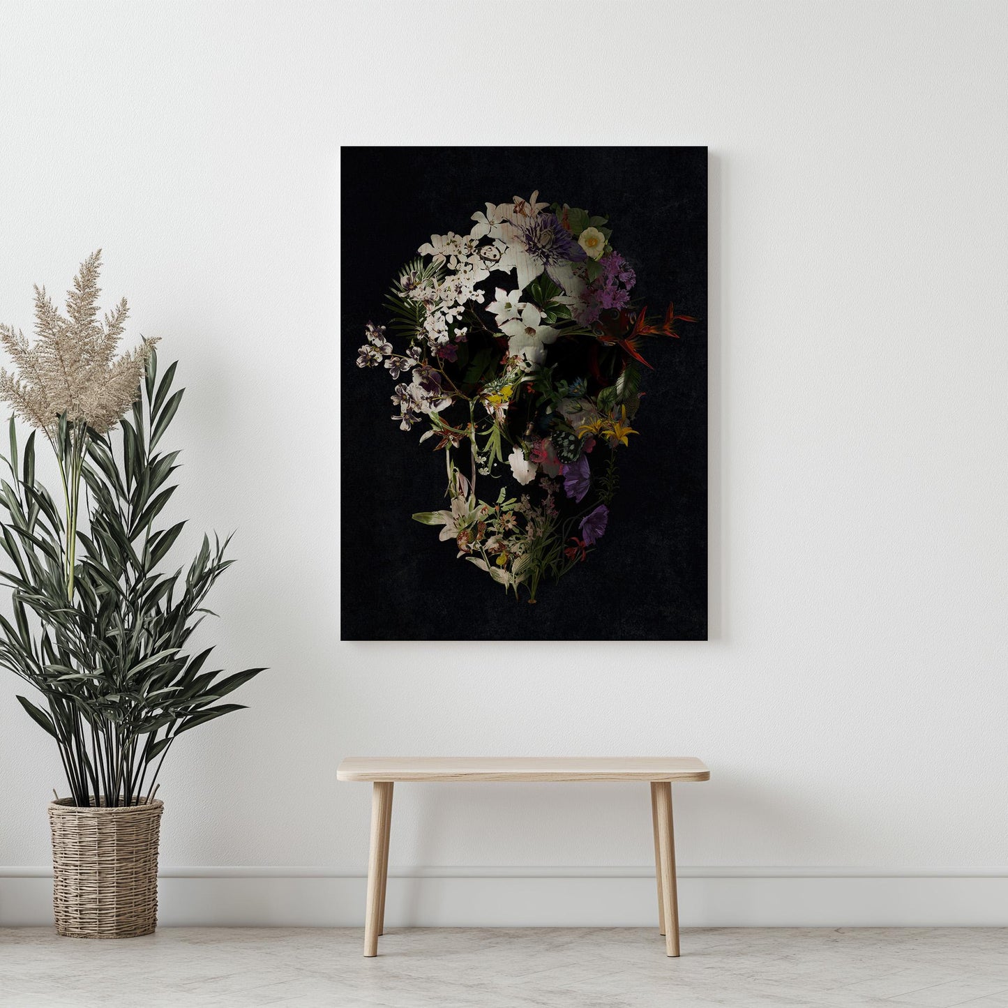 Dark Floral Skull Art, Boho Skull Decor Gift | Canvas, Paper & Framed Gift Options